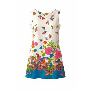 1960s 70s Psychedelic Butterfly Floral Shift Dress Haymaker